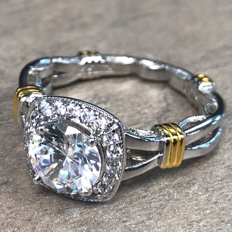 14K White Gold Cushion Halo Engagement Ring